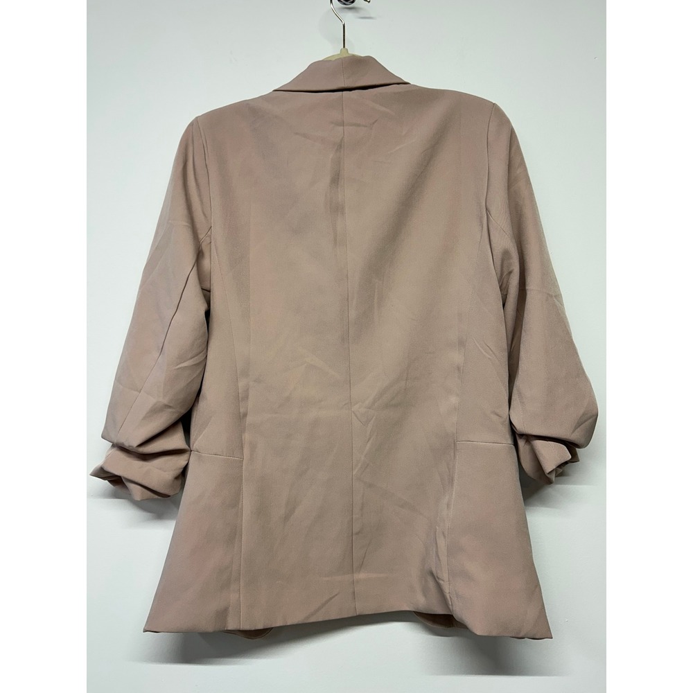 Böhme Ruched Sleeve Blazer Taupe Open Front Career Jacket Small - Picture 3 of 5